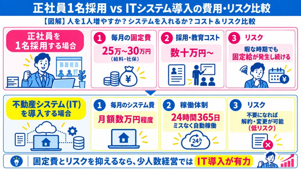 正社員1名採用 vs ITシステム導入の費用・リスク比較